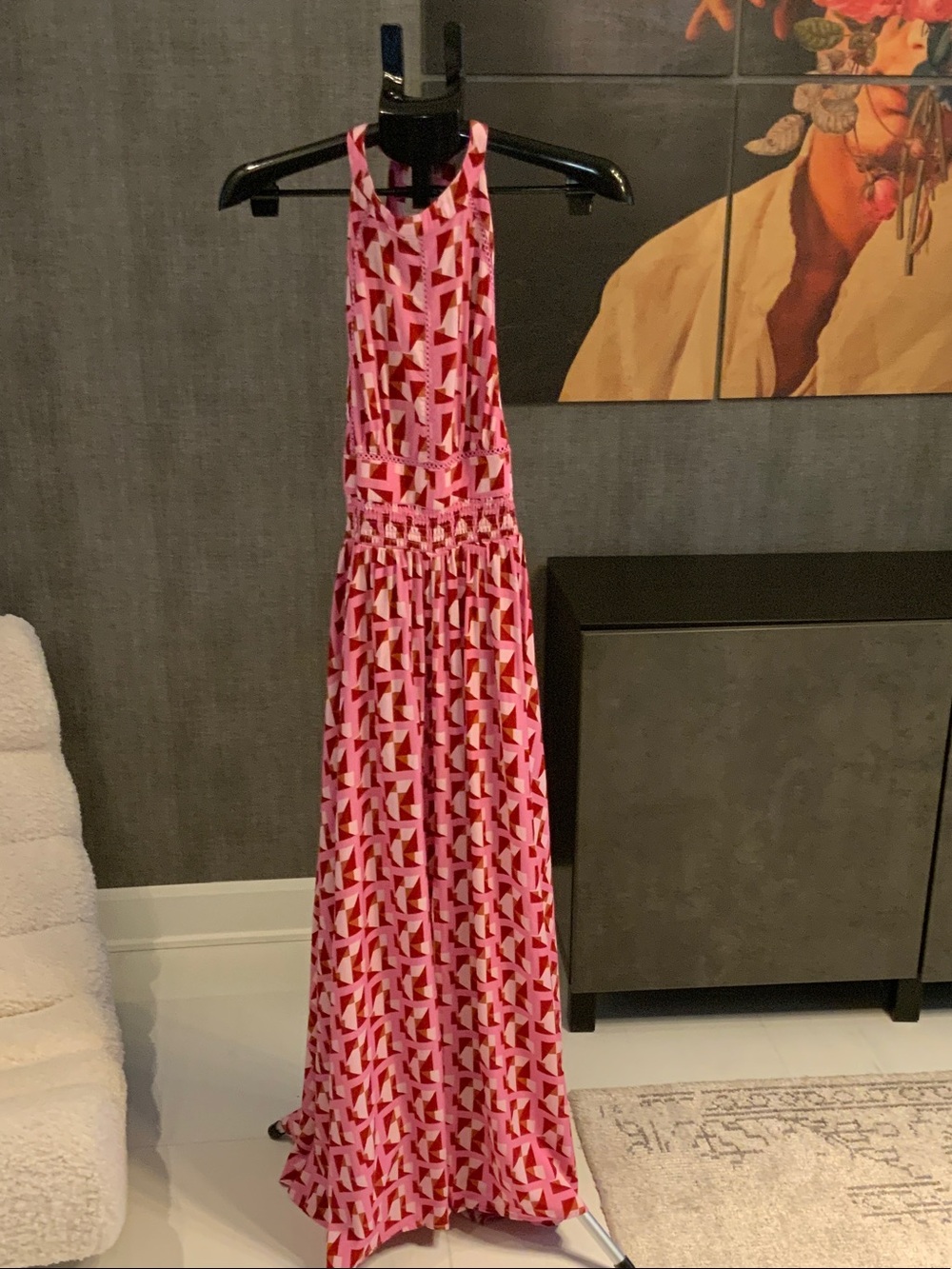Ador Pink and Burgundy Geometric Maxi Dress M